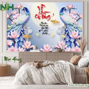 Tổng hợp 8 mẫu tranh chim Công phòng ngủ V8