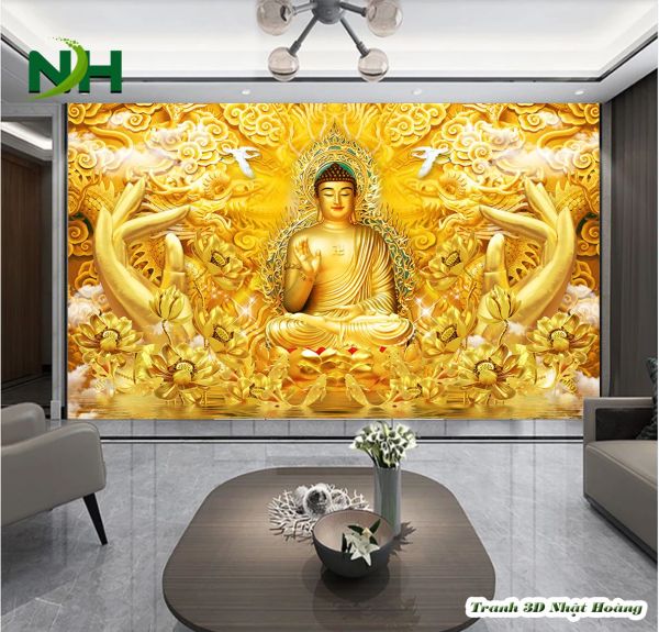 Tranh vải dán tường và treo tường mẫu Phật 3D