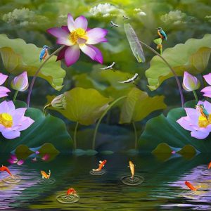 Tranh 3D dán tường hoa sen TP01