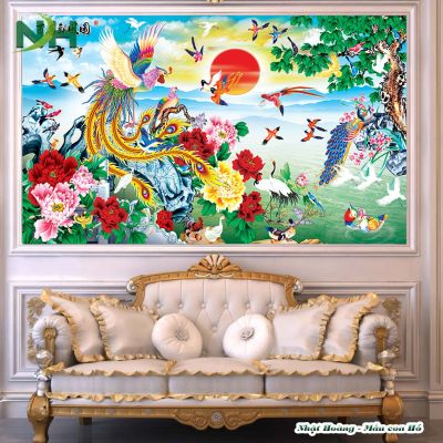 Tranh 3D bách điểu triều phụng