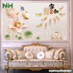 Catalog 10 mẫu tranh 3D dán tường hoa sen V1
